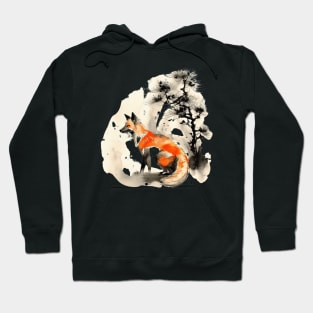 Fox Painting Kitsune Japanese art Sumie Hoodie